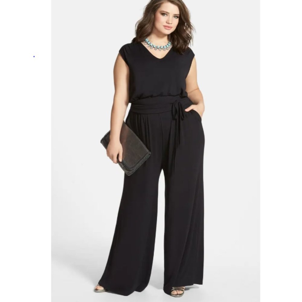 Sejour  Wide Leg Jersey V-Neck Jumpsuit